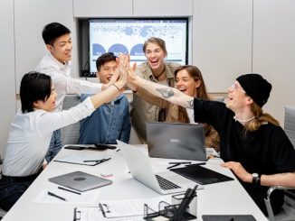 Group of people around office