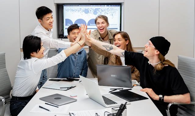 Group of people around office