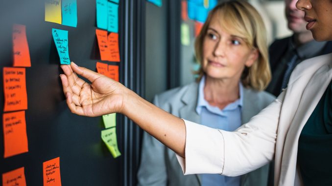 Agile team in front of an board